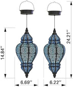 Moroccan Hanging Solar Lights Outdoor Lantern Bidirectional Availabili Garden Decor Waterproof Plastic Blue Decorations for Patio Pathway Yard Backyard Solar Powered Garden Decorative (Black, 1) - Image 6