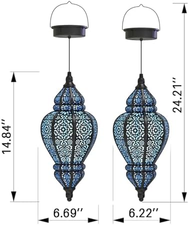 Moroccan Hanging Solar Lights Outdoor Lantern Bidirectional Availabili Garden Decor Waterproof Plastic Blue Decorations for Patio Pathway Yard Backyard Solar Powered Garden Decorative (Black, 1) - Image 6