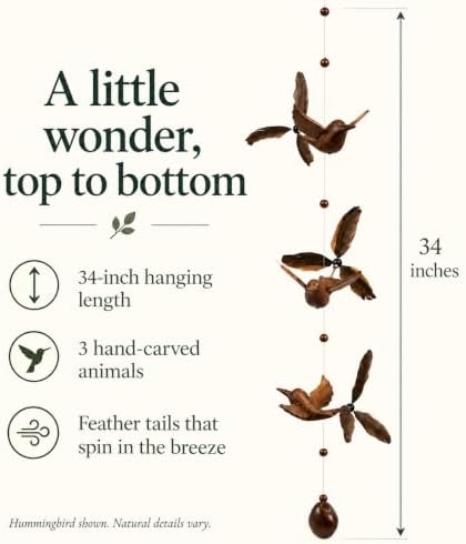 Candlestock Chicken Wind Spinner, Handmade Wooden Hanging Garden Decor with Feather Tails, 34-Inch Animal Mobile for Porch and Patio - Image 3