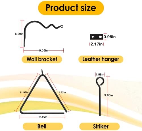 12-inch Triangle Dinner Bell with Hanger & Call Striker Ringer Outdoor Bell Wall Mounted Bell Metal Bell Wrought Iron Country Bell for Home Barn School Church Playground, Corrosion Resistance - Image 6