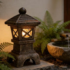 Solar Pagoda Garden Statue Outdoor Japanese Stone Lantern Asia Patio Decor - Image 4