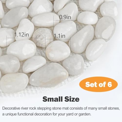 River Rock Stepping Stones Outdoor for Garden Walkway, 12 inch Diameter 6 Pcs Round Shape Paver Step Stones Polished Pebble River Stone Mat for Yard Lawn Patio Pathway Walk Way - White - Image 6