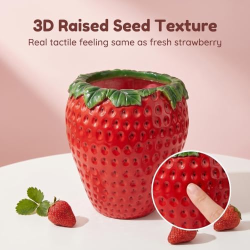 15" Strawberry Planter Pot, Cute Resin Fruit Flower Pot, Decorative Garden Planter for Patio, Porch, Yard, Lawn, Entryway, Tabletop & Home Decor - Image 4