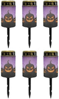Poceacles Outdoor Solar Powered Cemetery Lights Grave Outdoor Stake Lights Garden Solar Lantern Flameless Candles Halloween Garden Decoration, Pumpkin Bat Print Violet, Pack of 6 by Poceacles
