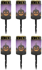Poceacles Outdoor Solar Powered Cemetery Lights Grave Outdoor Stake Lights Garden Solar Lantern Flameless Candles Halloween Garden Decoration, Pumpkin Bat Print Violet, Pack of 6 by Poceacles