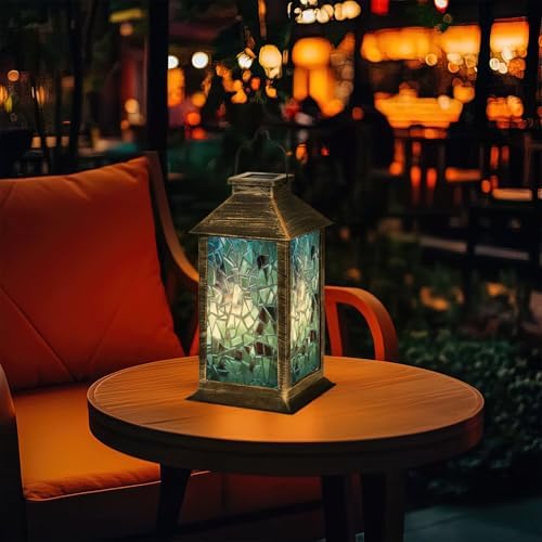 Solar Lantern Stained Glass Window Outdoor Garden Hanging Lantern Waterproof Solar Powered Lighting Outside Table Lamp for Patio Deck Yard Camping Beach House Decor, 1 Pack - Image 7