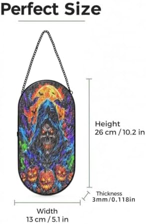 Halloween Skull Bat Pumpkin Moon Glass Sun Catcher 10.2X5.1In - Image 3