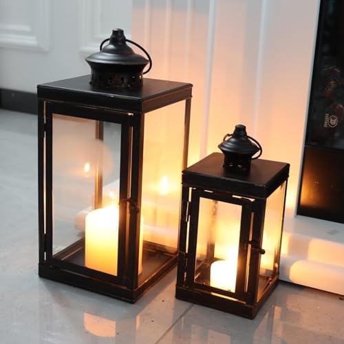 Large Lantern Decorative Outdoor & Indoor, Set of 2 (14’’&10’’) Metal Candle Lanterns Decor, Vintage Hanging Candle Holder for Front Porch Patio Wedding Farmhouse Home, Spring Decoration - Image 4