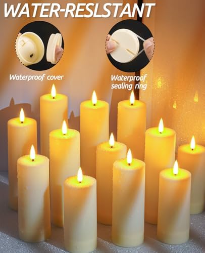 12 Pack Outdoor Waterproof Battery Operated Fake flameless LED Candles Set with Remote Control Timer, Warm White Decorative Candles for Patio Garden Wedding Table Centerpiece Home Decor - Image 4