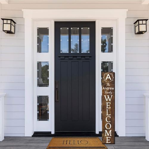 FemiaD Personalized Front Door Signs Custom Rustic Family Name Wooden Porch Sign Farmhouse Customized Welcome Door Hanging Sign for Home Wall Outdoor Indoor - Image 2