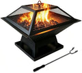 19.8" Square Outdoor Fire Pit Table with Fire Poker & Mesh Lid, Metal Wood Burning Stove, Brazier Patio Outside Heating for Backyard Log Burning Camping by Unknown