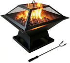 19.8" Square Outdoor Fire Pit Table with Fire Poker & Mesh Lid, Metal Wood Burning Stove, Brazier Patio Outside Heating for Backyard Log Burning Camping by Unknown
