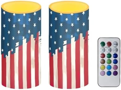The Stars and Stripes Battery Operated Flameless Candles with Color Changing Timer Remote Control LED Candles Flickering for 4th of July American Flag Patriotic Decorations by Merkmak