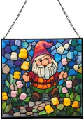 Gnome in Marshmallow Garden Stained Glass Suncatcher – Square Hanging Window Panel for Home or Greenhouse – Whimsical Glass Art Gift for Garden Lovers, Christmas, Halloween, Father Days KUb2c5 by Custom