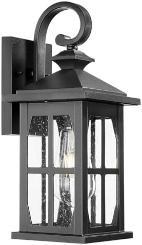 Darkaway Outdoor Light Fixtures Wall Mount, Outdoor Wall Lights Exterior Lighting Fixtures Waterproof Black Outside Wall Sconce with Seeded Glass for House Porch Hallway Garage Front Door by Darkaway