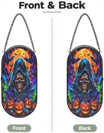Halloween Skull Bat Pumpkin Moon Glass Sun Catcher 10.2X5.1In - Image 2