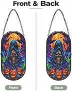 Halloween Skull Bat Pumpkin Moon Glass Sun Catcher 10.2X5.1In - Image 2