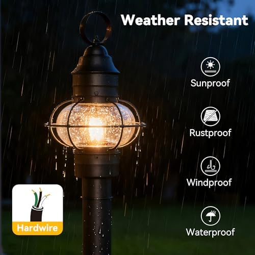 Kalium Outdoor Post Light Hard Wired, Matte Black Lamp Post Light Fixture with Seeded Glass,19" Waterproof Outside Column Lantern for Yard Driveway Patio Garden Walkway Landscape E26 Base Max 60 - Image 4