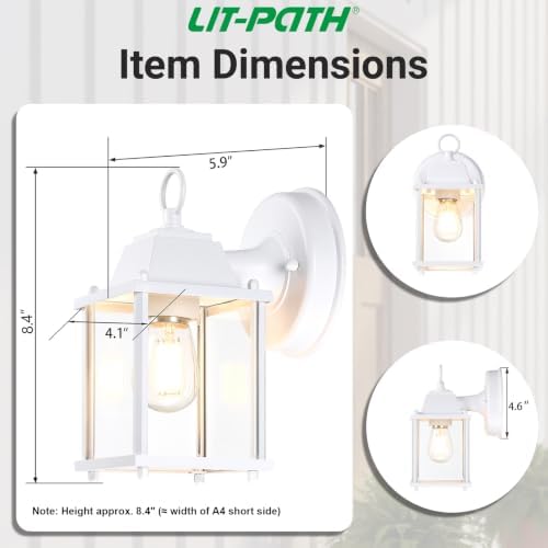 LIT-PaTH Outdoor Wall Light Fixture, Aluminum Glass, White, 2 Pack - Image 6