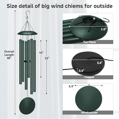 45" Large Wind Chimes for Outside, 6 Thick and Bold Aluminum Tubes (Forest) - Image 2