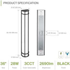 ASD 36" LED Outdoor Wall Light 4 Pack | Half Cylinder 3CCT, Porch | Black - Image 2