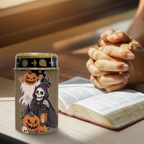 Poceacles Solar Lights Outdoor Grave Candle for Cemetery Decoration Solar Outdoor Lights for Garden Lawn Backyard Pathway Halloween Decor, Pumpkin Skull Brown, Pack of 2 - Image 5