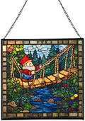 Gnome with Rope Bridge Stained Glass Suncatcher – Square Hanging Window Panel for Home, Garden, Nursery, Halloween, Christmas, Memorial Day – Whimsical Glass Art Gift for Gnome Lovers s5xfyb by Custom