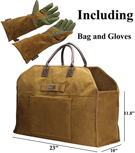 INNO STAGE Waxed Canvas Firewood Log Carrier with Gloves - Image 2