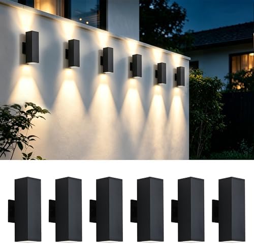 Modern Outdoor Wall Light Fixtures, 6 Pack Wall Light Fixtures with Up and Down 7W LED Bulbs, Wall Sconce for Porch, Garage, Garden - Image 6