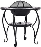 26.8 Inch Mosaic Fire Pit Table for Outdoor Patio, Steel Wood Burning Firebowl with Ceramic Tile Surface, Safety Mesh Cover and Poker Tool - Image 6
