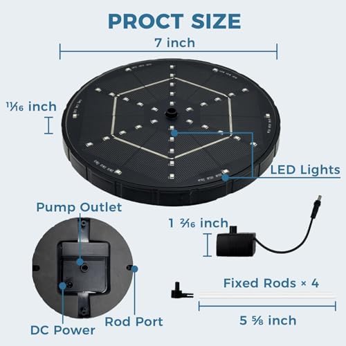 Solar Fountain for Bird Bath with 4 Fixed Rods & 7 LED Colors - Image 2