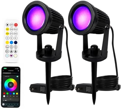 Outdoor Lights,15w Spot Lights Outdoor with US Plug and Remote Control, 12V APP Control Landscape Spotlights,Waterproof, Dimmable with Timer by RUICAIKUN