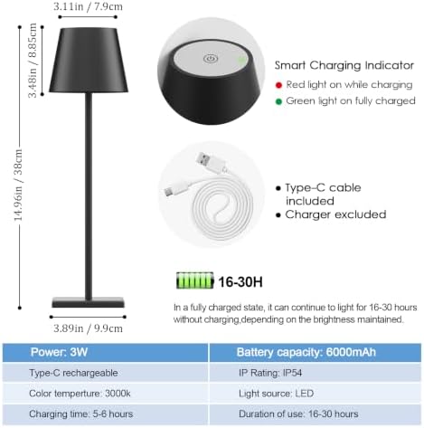 Cordless Table Lamp 5000mAh LED Rechargeable Lamp Black, 4-Pack - Image 6