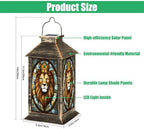 Solar Lantern Majestic Lion Golden Crown Stained Glass Style Wildlife Art Outdoor Waterproof Hanging Solar Light Outside Lights for Patio Yard House Lawn Decor Birthday Gifts for Women Mom - Image 2