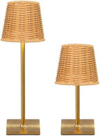 Mr.White Set of 2 Waterproof Outdoor Rechargeable Cordless Table Lamp with Wicker Shade, for Patio Restaurant Kitchen (Gold) by Unknown