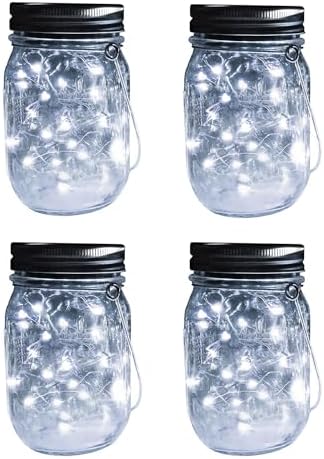Solar Mason Jar Lights - 4 Pack 30 LED Fairy Firefly String Lights Hanging Starry Lantern Sets, Outdoor Waterproof Patio Porch Garden Yard Balcony Lawn Handmade Wall Lighting Decor by Unknown