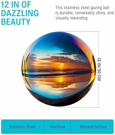 12 Inch Stainless Steel Gazing Ball, Garden Gazing Globe Mirror Ball, Polished Shiny Sphere for Garden Yard Outdoor, Swimming Pool Decoration (Rainbow) - Image 2