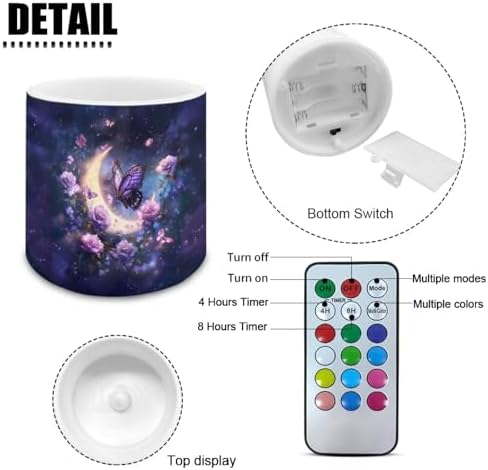 Galaxy Butterfly Rose Moon Flameless LED Lights Candles with Remote Battery Powered LED Votive Candles 4 Pieces for Valentine Party Wedding Birthday Party Outdoor - Image 6