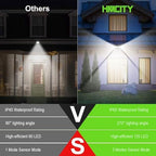 HMCITY Outdoor Solar Lights 120 LED with Motion Sensor and 3 Lighting Modes, IP65 Waterproof, 130 ° Wide Solar Wall Lights Powered for Garden Patio(Front Button 10Packs, Black Shell-Daylight White) - Image 2