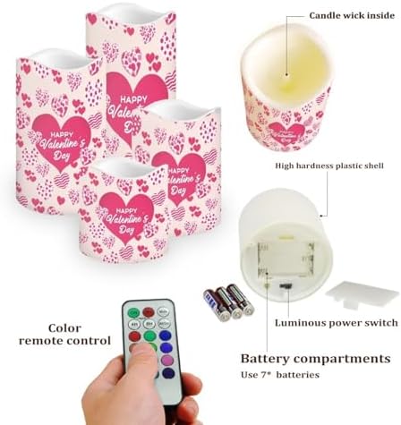 Pink Valentine Flameless Pillar Candles Set of 4 Battery Operated Candles with Remote Control and Timer Color Changing LED Electric Candles for Outdoor Indoor Wedding Party Decor - Image 3