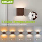 Walnut Wood Grain Indoor Outdoor Up and Down Wall Sconce, 5%-100% Dimmable 18W, 5CCT (2700K-5000K), Modern Lighting for Living Room/Porch, CRI90+, 120V-277V, ETL FCC Certified - Image 2