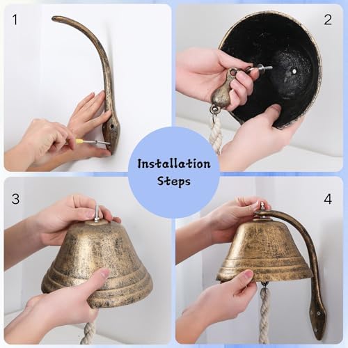 Cast Iron Hanging Dinner Bell with Outdoor Mount for Door Wall(L) - Image 4