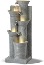 Grepatio Outdoor 5-Tiers Cascading Water Fountain, Garden Waterfalls Fountain with LED Lights, 24" H Modern Indoor Floor Standing Water Fountains with Pump for Patio, Yard, Deck Decor (Light Grey) by Takesyoutohaveawonderfullife