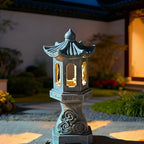 Pagoda Garden Statue, Resin Solar Japanese Pagoda Lantern, Decorative Zen Garden Landscape for Yard Patio Lawn, Style2 - Image 6