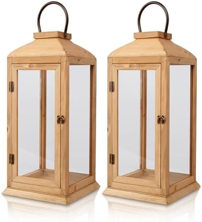Bdor 2 Pack 27.5 Inch Outdoor Wooden Lanterns for Porch, Lantern Only by Bdor