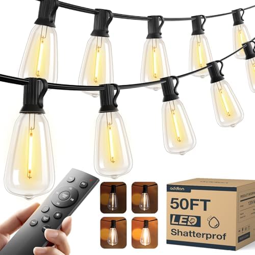 addlon 50FT Outdoor String Lights ST38 LED with Remote Waterproof Dimmable by addlon