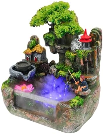 14.9 Inch Tabletop Waterfall Fountain with LED Light & Atomizer by Genseino
