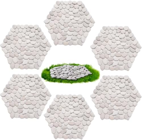 10in River Rock Stepping Stones Set - 6 Pack | Polished Pebble | Long-Lasting PVC Mesh Backing | Perfect for Garden Paths and Lawns Outdoor Landscaping Decoration | White Rhombus - Image 2