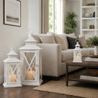 3PCS (20’’&13’’&9’’) Lanterns Decorative Indoor & Outdoor, Vintage White Metal Frame Candle Holders for Front Porch, Patio, Pathway, Balcony, Garden, Yard Decor, Halloween Christmas Decorations - Image 6