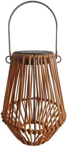 Solar Garden Lantern, Woven Rattan Wicker Outdoor Hanging Light, Chinese Retro Style Decorative Lantern for Balcony, Solar Powered Night Light (Beige (5.3in * 5.3in * 10.2in)) by Unknown